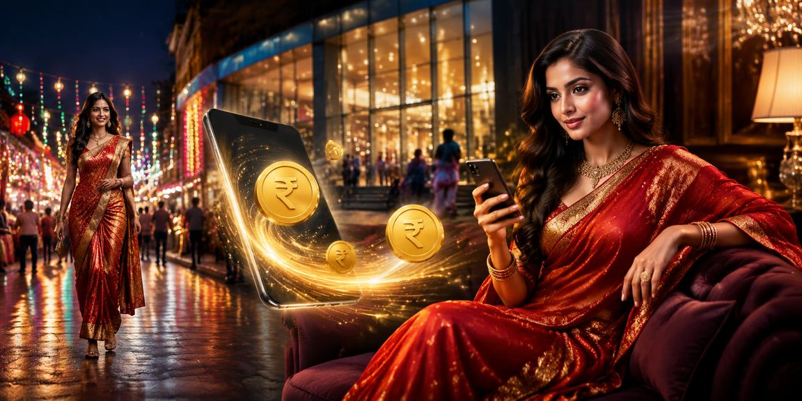 Young woman depositing money on mobile betting app in Delhi